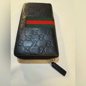 Gucci Black Wallet with Signature Red and Green Stripe